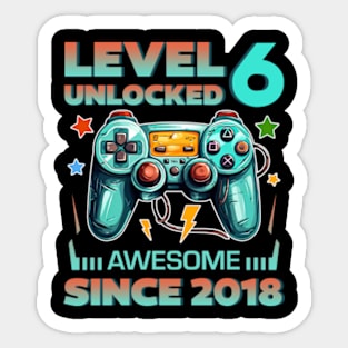 Level 6 Unlocked Awesome Since 2018 6th b-day Gift For Boys Kids Toddlers Sticker